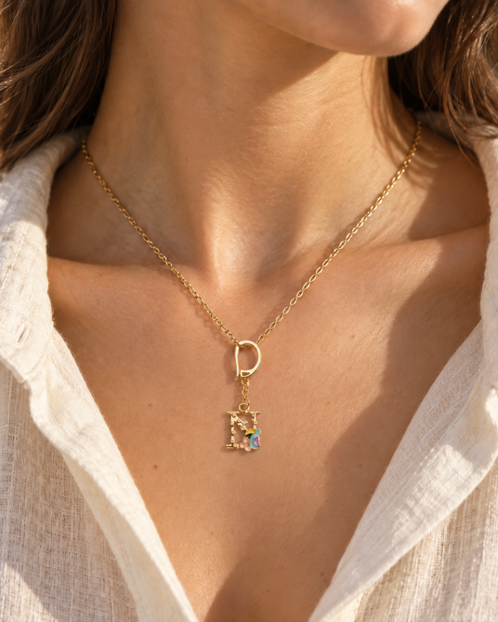 Floral Letter N Pendant Necklace, Swimsuit &amp; Bag Charm