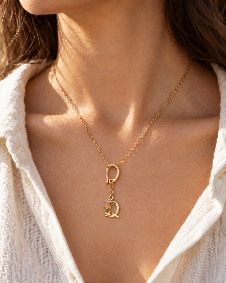 Floral Letter Q Pendant Necklace, Swimsuit &amp; Bag Charm