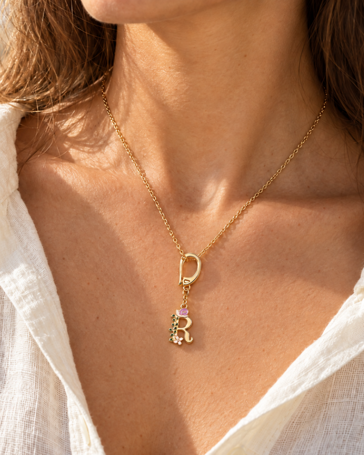 Floral Letter R Pendant Necklace, Swimsuit &amp; Bag Charm