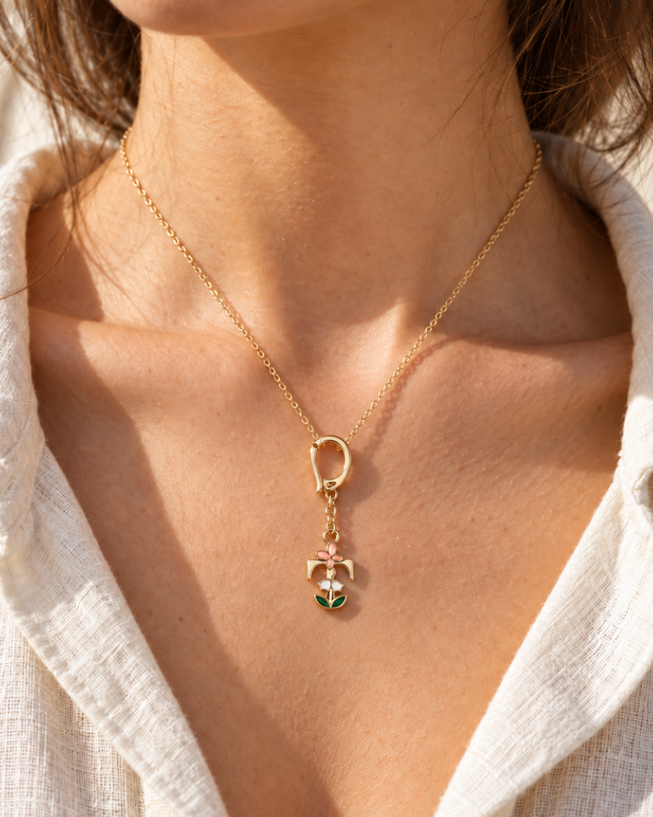 Floral Letter T Pendant Necklace, Swimsuit &amp; Bag Charm
