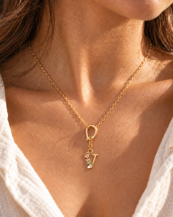 Floral Letter V Pendant Necklace, Swimsuit &amp; Bag Charm