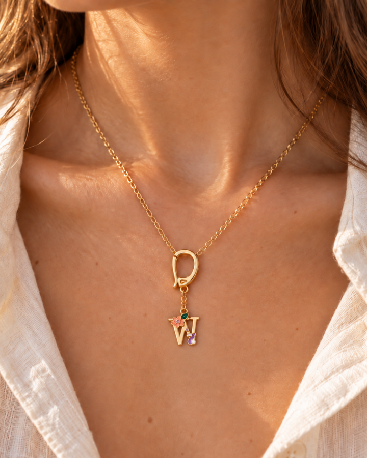 Floral Letter W Pendant Necklace, Swimsuit &amp; Bag Charm