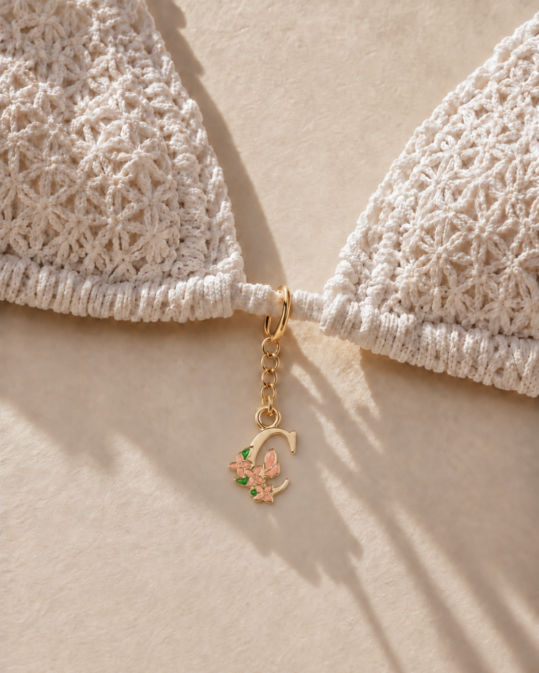 Floral Letter C Pendant Necklace, Swimsuit &amp; Bag Charm
