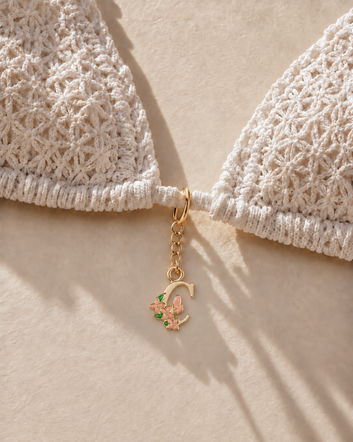 Floral Letter C Pendant Necklace, Swimsuit &amp; Bag Charm
