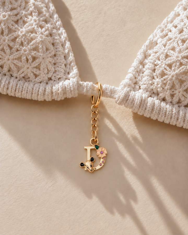 Floral Letter D Pendant Necklace, Swimsuit &amp; Bag Charm