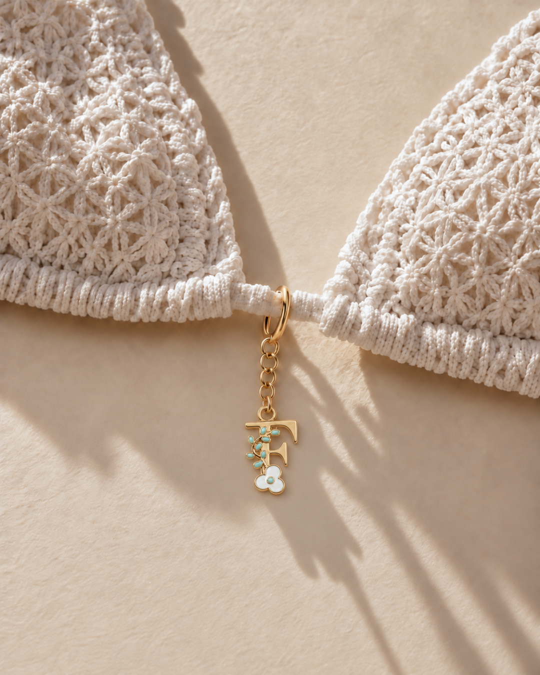 Floral Letter F Pendant Necklace, Swimsuit &amp; Bag Charm