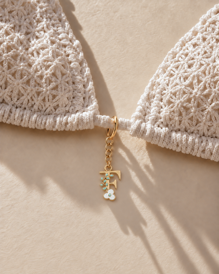 Floral Letter F Pendant Necklace, Swimsuit &amp; Bag Charm