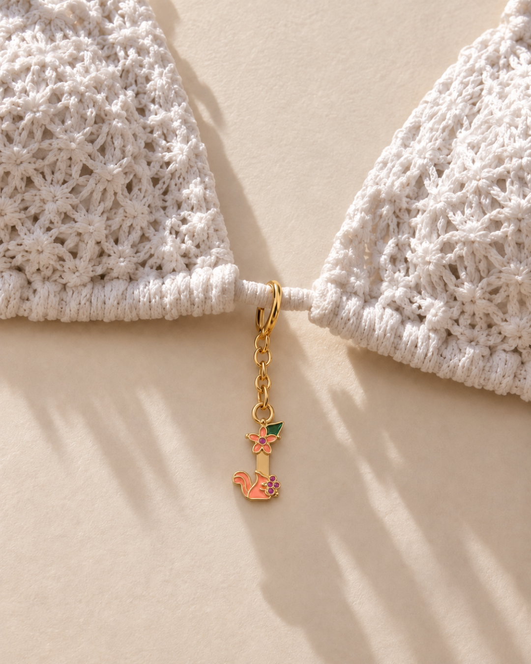Floral Letter I Pendant Necklace, Swimsuit &amp; Bag Charm