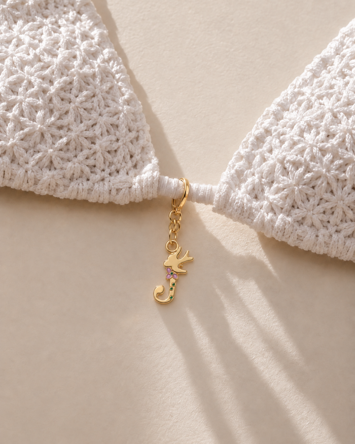 Floral Letter J Pendant Necklace, Swimsuit &amp; Bag Charm