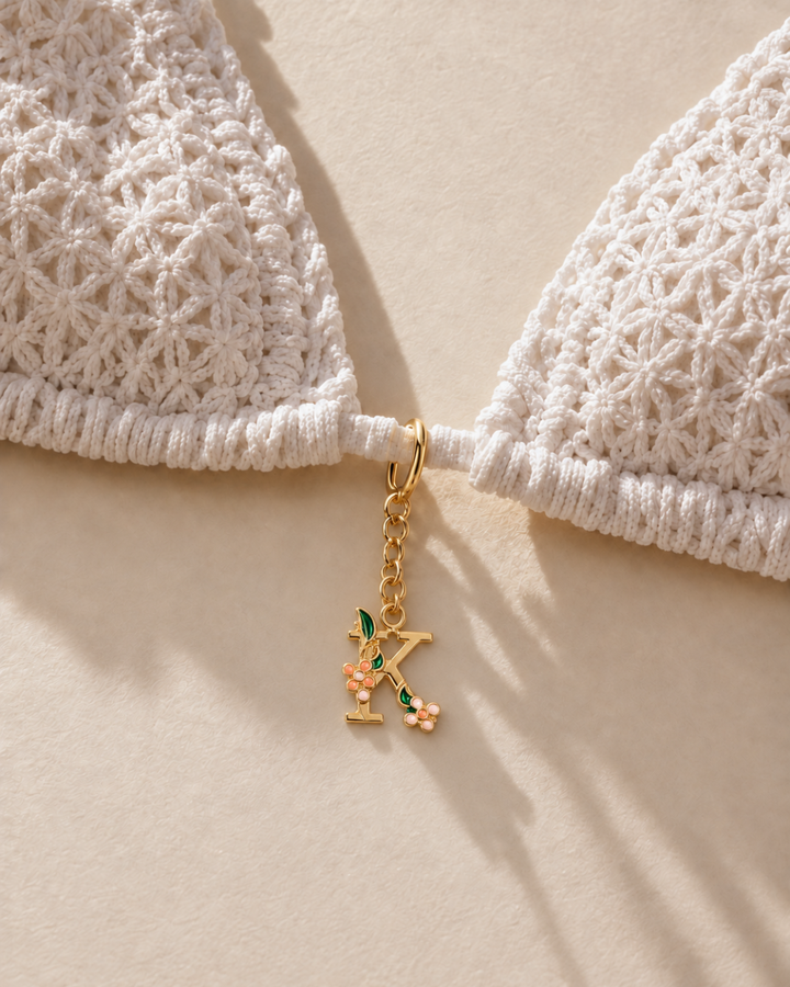 Floral Letter K Pendant Necklace, Swimsuit &amp; Bag Charm