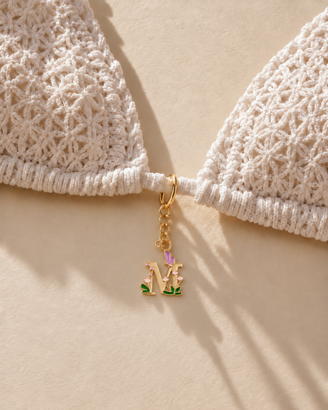 Floral Letter M Pendant Necklace, Swimsuit &amp; Bag Charm