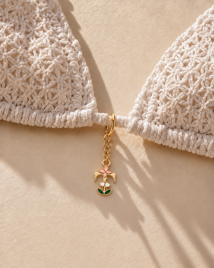Floral Letter T Pendant Necklace, Swimsuit &amp; Bag Charm
