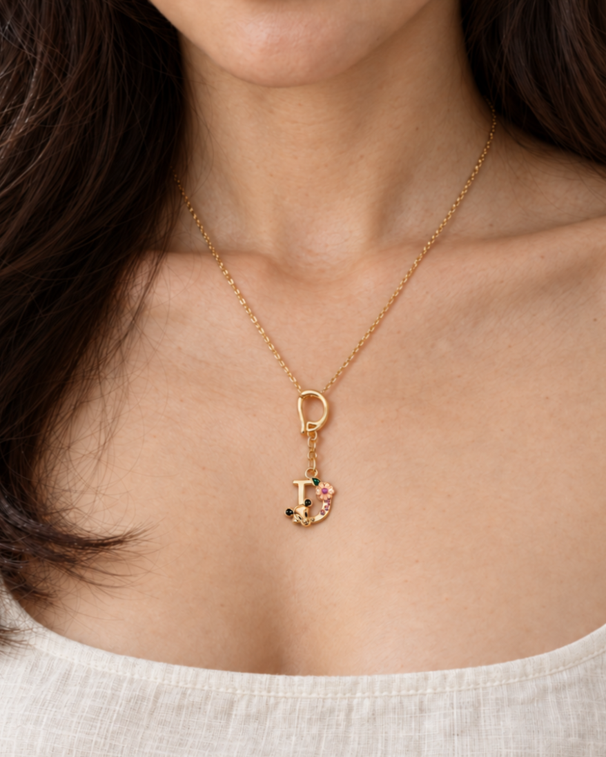 Floral Letter D Pendant Necklace, Swimsuit &amp; Bag Charm