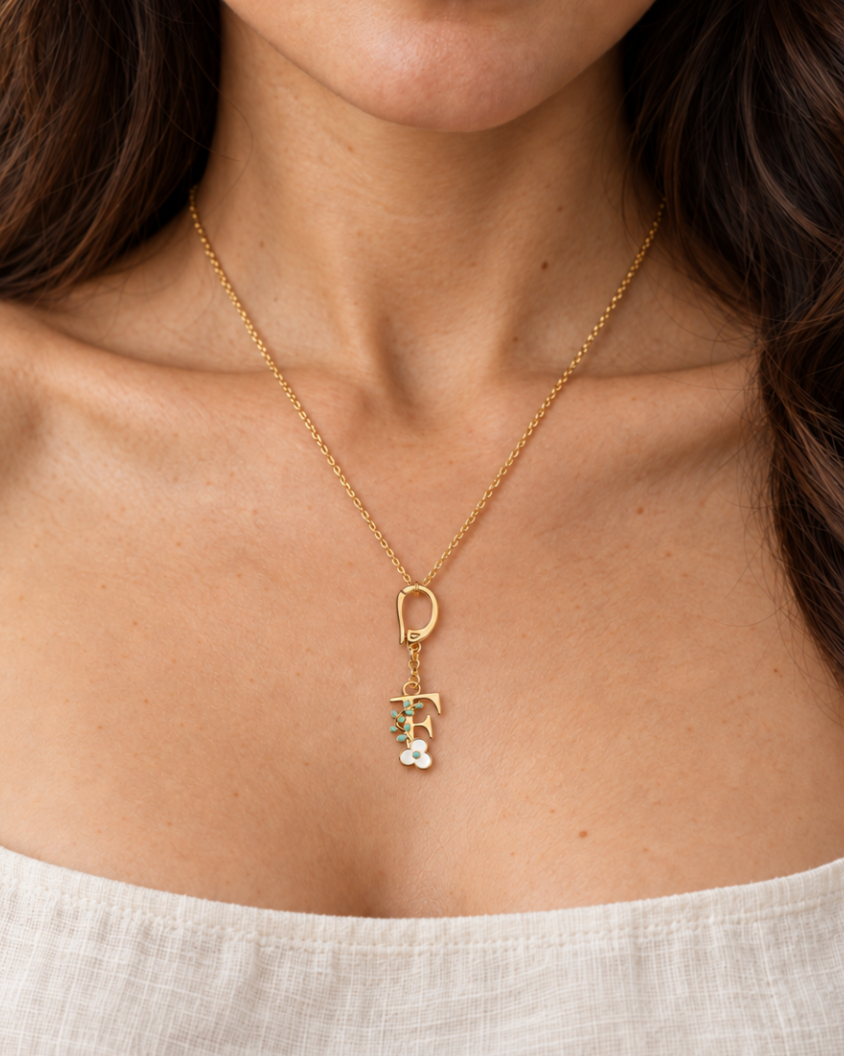 Floral Letter F Pendant Necklace, Swimsuit &amp; Bag Charm