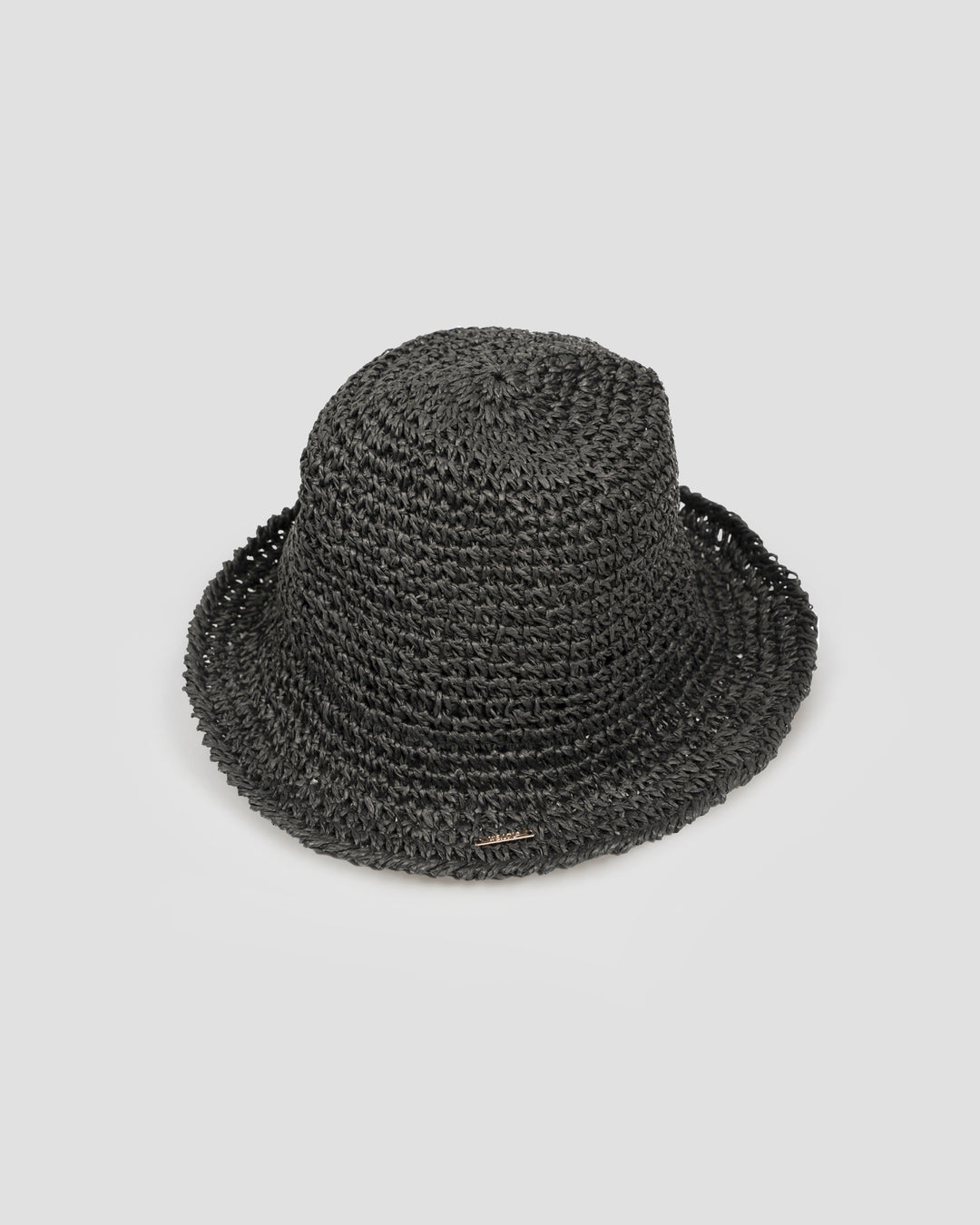 Black woven hat on a white background