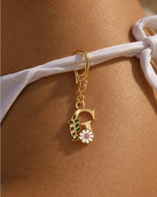 Floral Letter G Pendant Necklace, Swimsuit &amp; Bag Charm