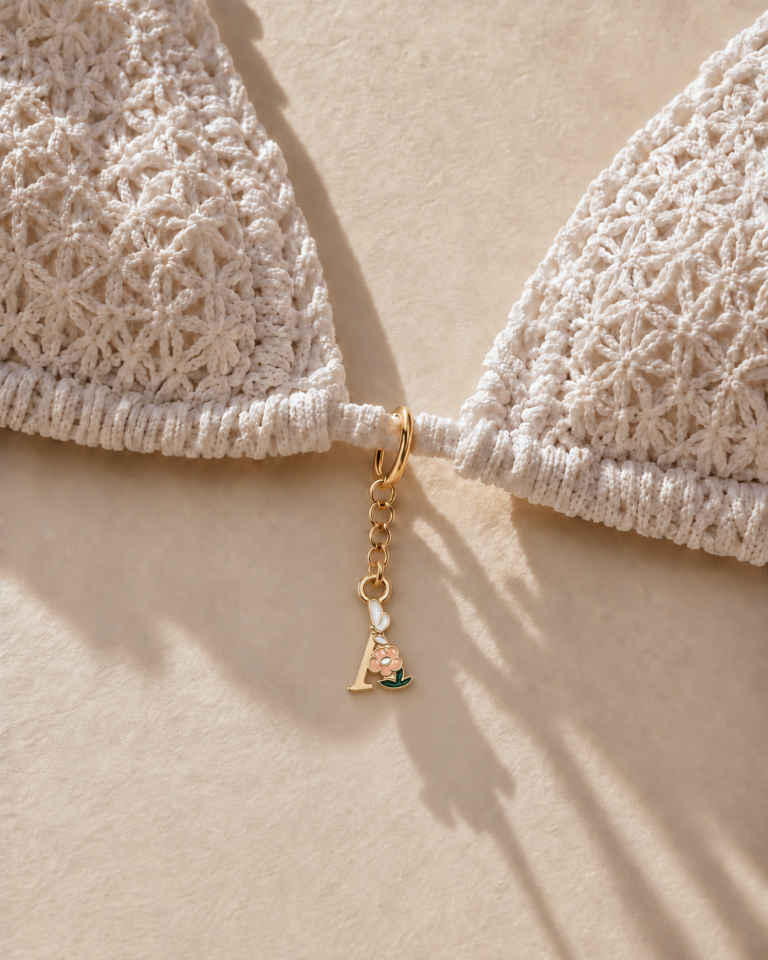 Floral Letter A Pendant Necklace, Swimsuit &amp; Bag Charm