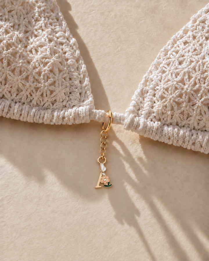 Floral Letter A Pendant Necklace, Swimsuit &amp; Bag Charm
